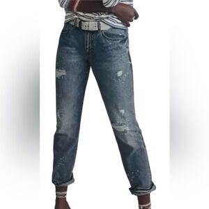 Cabi 100% BF Boyfriend Jeans 5884 Distressed Bleach Straight Leg High Rise Sz 10